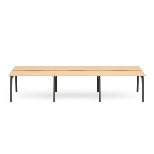 Poppin Series A - Double Desk for 6, 47 inch, Color Natural Oak on Charcoal Legs | Work & Study-1
