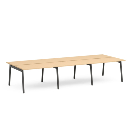 Poppin Series A - Double Desk for 6, 47 inch, Color Natural Oak on Charcoal Legs | Work & Study
