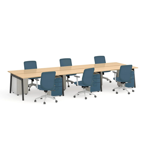 Poppin Series A - Double Desk for 6, 57 inch, Color Natural Oak on Charcoal Legs | Home Office & Small Spaces-2