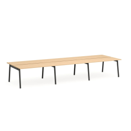Poppin Series A - Double Desk for 6, 57 inch, Color Natural Oak on Charcoal Legs | Home Office & Small Spaces