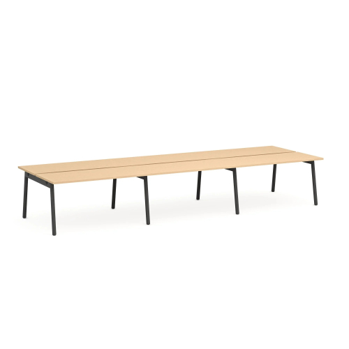 Poppin Series A - Double Desk for 6, 57 inch, Color Natural Oak on Charcoal Legs | Home Office & Small Spaces