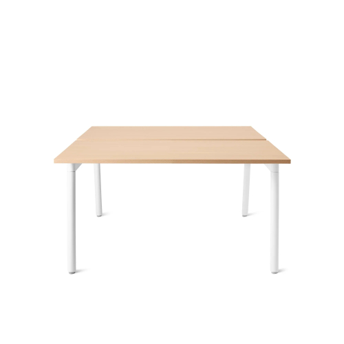 Poppin Series A - Double Desk for 2, 47 inch, Color Natural Oak on White Legs | Home Office & Small Spaces-1
