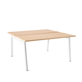 Poppin Series A - Double Desk for 2, 47 inch, Color Natural Oak on White Legs | Home Office & Small Spaces