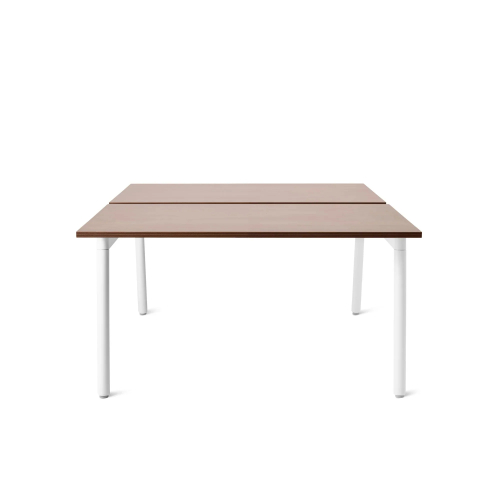 Poppin Series A - Double Desk for 2, 47 inch, Color Walnut on White Legs | Home Office & Remote Work-1