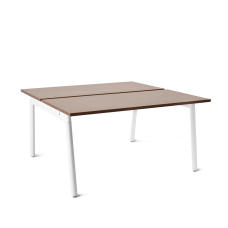 Poppin Series A - Double Desk for 2, 47 inch, Color Walnut on White Legs | Home Office & Remote Work