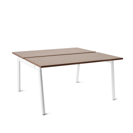 Poppin Series A - Double Desk for 2, 47 inch, Color Walnut on White Legs | Home Office & Remote Work