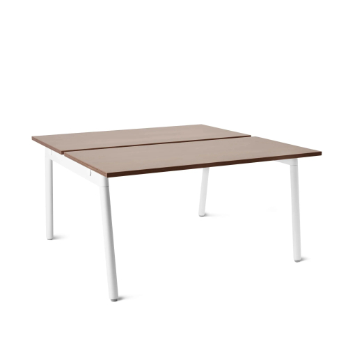 Poppin Series A - Double Desk for 2, 47 inch, Color Walnut on White Legs | Home Office & Remote Work