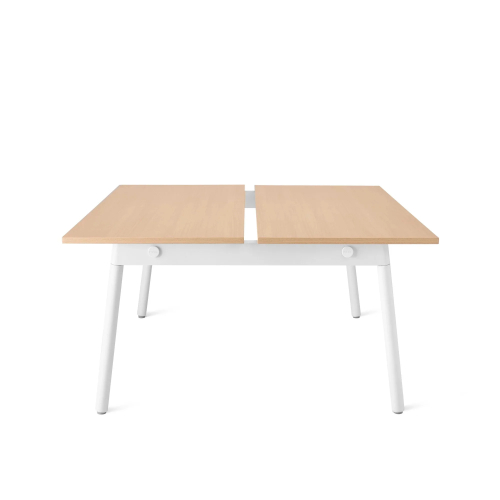 Poppin Series A - Double Desk for 2, 57 inch, Color Natural Oak on White Legs | Computer Workstation Desk-1