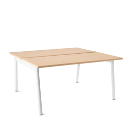 Poppin Series A - Double Desk for 2, 57 inch, Color Natural Oak on White Legs | Computer Workstation Desk