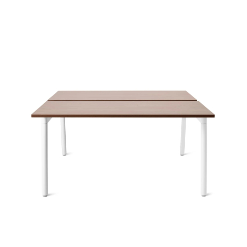 Poppin Series A - Double Desk for 2, 57 inch, Color Walnut on White Legs | Computer Work Desk-1