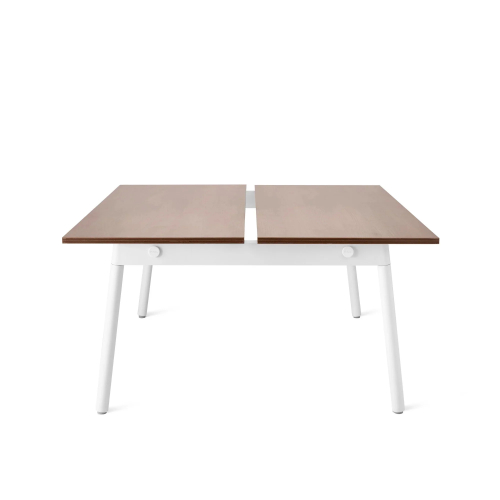 Poppin Series A - Double Desk for 2, 57 inch, Color Walnut on White Legs | Computer Work Desk-2