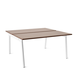 Poppin Series A - Double Desk for 2, 57 inch, Color Walnut on White Legs | Computer Work Desk