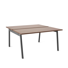 Poppin Series A - Double Desk for 2, 47 inch, Color Walnut on Charcoal Legs | Functional Work Surface