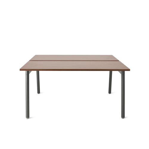 Poppin Series A - Double Desk for 2, 57 inch, Color Walnut on Charcoal Legs | Home Office Setup-1