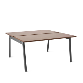 Poppin Series A - Double Desk for 2, 57 inch, Color Walnut on Charcoal Legs | Home Office Setup