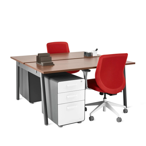 Poppin Series A - Double Desk for 2, 57 inch, Color Walnut on Charcoal Legs | Home Office Setup-3