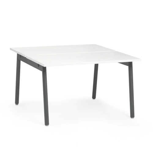 Poppin Series A - Double Desk for 2, 47 inch, Color White on Charcoal Legs | Space-Saving Design