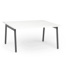Poppin Series A - Double Desk for 2, 57 inch, Color White on Charcoal Legs | Office & Study Rooms