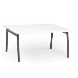 Poppin Series A - Double Desk for 2, 57 inch, Color White on Charcoal Legs | Office & Study Rooms