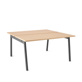 Poppin Series A - Double Desk for 2, 47 inch, Color Natural Oak on Charcoal Legs | Work & Study