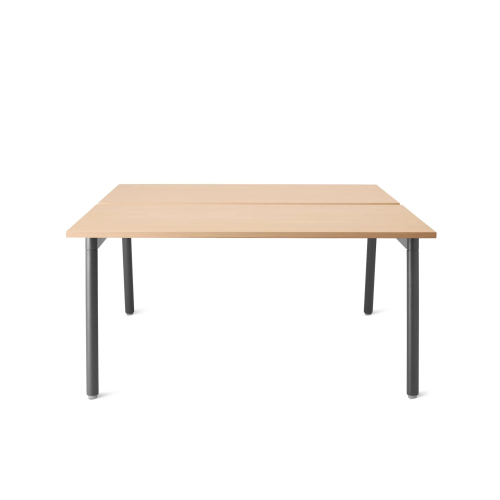 Poppin Series A - Double Desk for 2, 57 inch, Color Natural Oak on Charcoal Legs | Home Office & Small Spaces-1