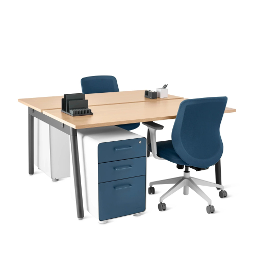 Poppin Series A - Double Desk for 2, 57 inch, Color Natural Oak on Charcoal Legs | Home Office & Small Spaces-3