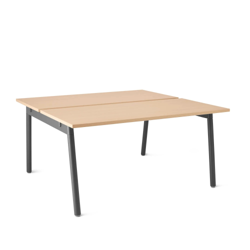Poppin Series A - Double Desk for 2, 57 inch, Color Natural Oak on Charcoal Legs | Home Office & Small Spaces