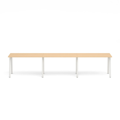 Poppin Series A - Single Desk For 3, 47 inch, Color Natural Oak on White Legs | Home Office & Small Spaces-1