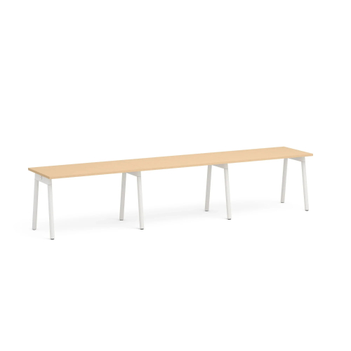 Poppin Series A - Single Desk For 3, 47 inch, Color Natural Oak on White Legs | Home Office & Small Spaces