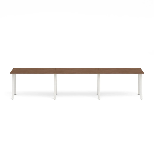 Poppin Series A - Single Desk For 3, 47 inch, Color Walnut on White Legs | Home Office & Remote Work-1