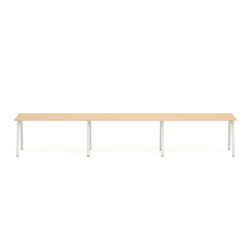 Poppin Series A - Single Desk For 3, 57 inch, Color Natural Oak on White Legs | Computer Workstation Desk-1
