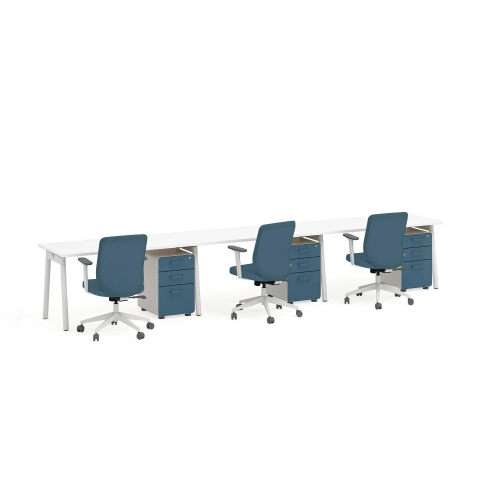 Poppin Series A - Single Desk For 3, 57 inch, Color White on White Legs | Multi-Purpose Workstation-2