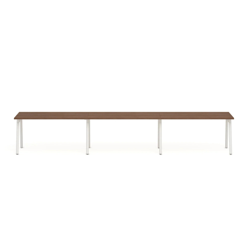 Poppin Series A - Single Desk For 3, 57 inch, Color Walnut on White Legs | Computer Work Desk-1