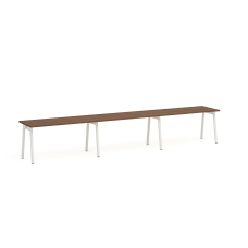 Poppin Series A - Single Desk For 3, 57 inch, Color Walnut on White Legs | Computer Work Desk
