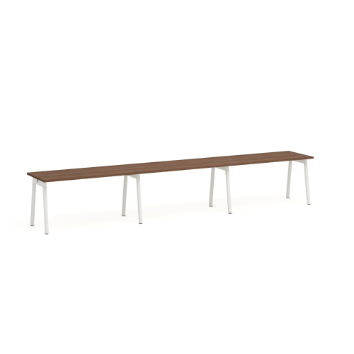 Poppin Series A - Single Desk For 3, 57 inch, Color Walnut on White Legs | Computer Work Desk