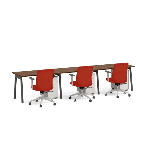 Poppin Series A - Single Desk For 3, 47 inch, Color Walnut on Charcoal Legs | Functional Work Surface-2