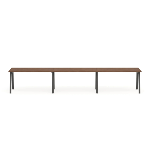 Poppin Series A - Single Desk For 3, 57 inch, Color Walnut on Charcoal Legs | Home Office Setup-1