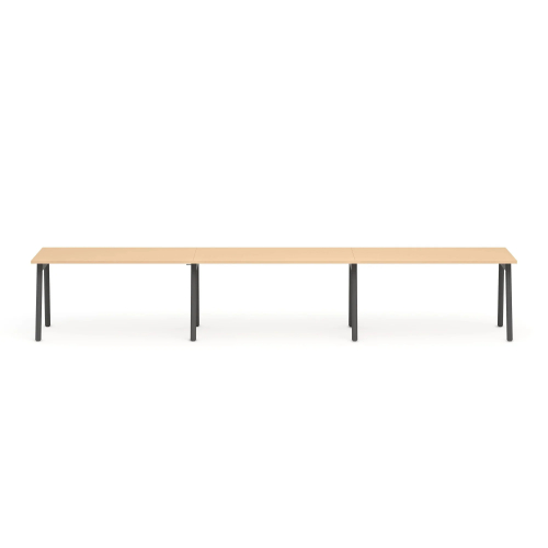 Poppin Series A - Single Desk For 3, 57 inch, Color Natural Oak on Charcoal Legs | Home Office & Small Spaces-1