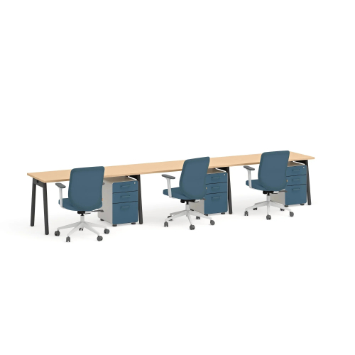 Poppin Series A - Single Desk For 3, 57 inch, Color Natural Oak on Charcoal Legs | Home Office & Small Spaces-2