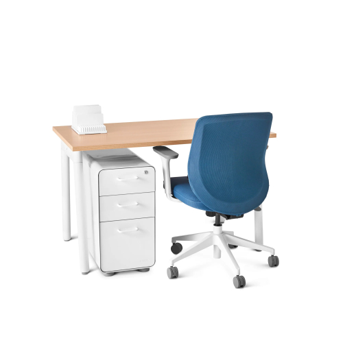 Poppin Series A - Single Desk, 47 inch, Color Natural Oak on White Legs | Home Office & Small Spaces-2