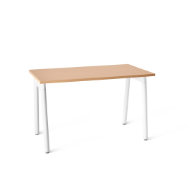 Poppin Series A - Single Desk, 47 inch, Color Natural Oak on White Legs | Home Office & Small Spaces