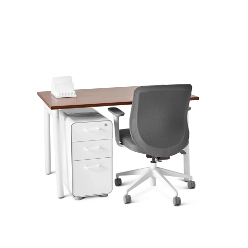 Poppin Series A - Single Desk, 47 inch, Color Walnut on White Legs | Home Office & Remote Work-3
