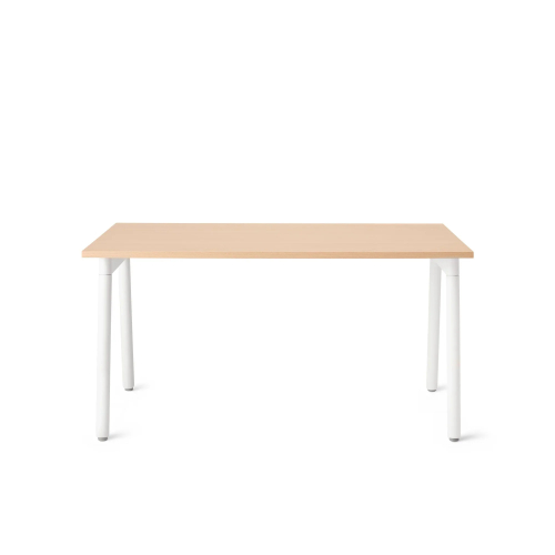 Poppin Series A - Single Desk, 57 inch, Color Natural Oak on White Legs | Computer Workstation Desk-1