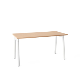 Poppin Series A - Single Desk, 57 inch, Color Natural Oak on White Legs | Computer Workstation Desk