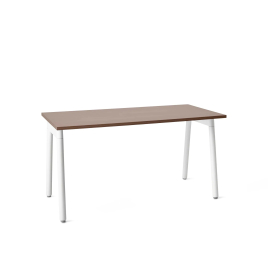 Poppin Series A - Single Desk, 57 inch, Color Walnut on White Legs | Computer Work Desk