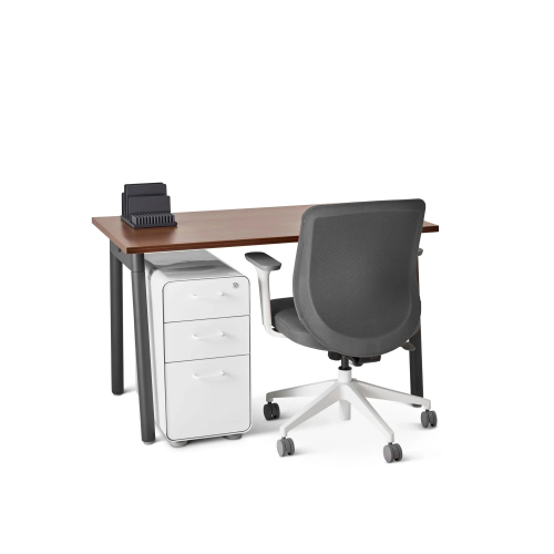 Poppin Series A - Single Desk, 47 inch, Color Walnut on Charcoal Legs | Functional Work Surface-3