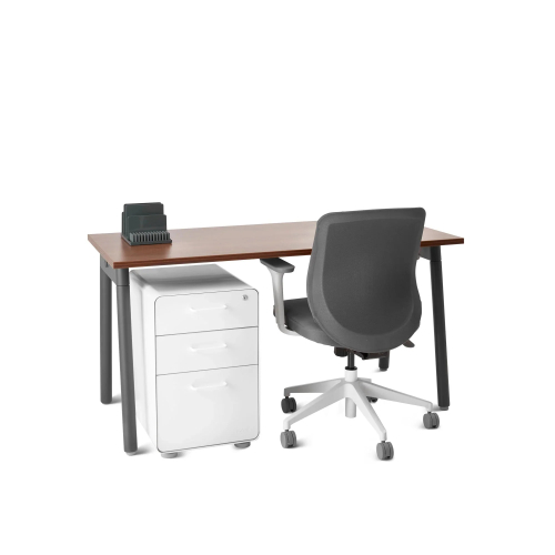 Poppin Series A - Single Desk, 57 inch, Color Walnut on Charcoal Legs | Home Office Setup-3