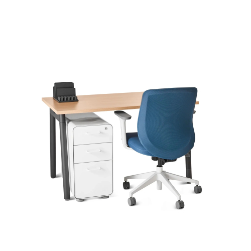 Poppin Series A - Single Desk, 47 inch, Color Natural Oak on Charcoal Legs | Work & Study-3