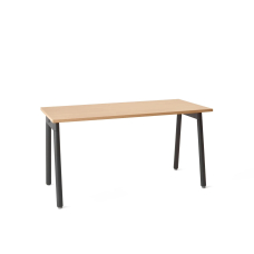 Poppin Series A - Single Desk, 57 inch, Color Natural Oak on Charcoal Legs | Home Office & Small Spaces