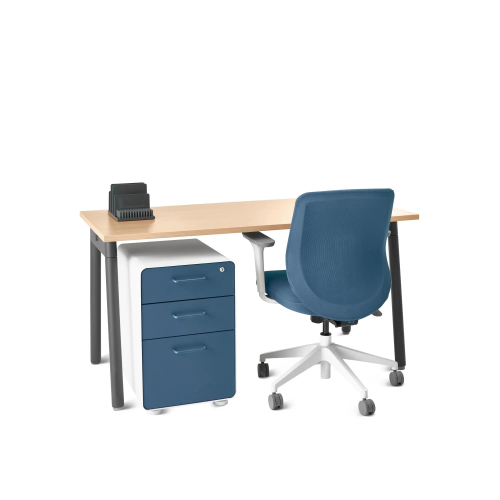 Poppin Series A - Single Desk, 57 inch, Color Natural Oak on Charcoal Legs | Home Office & Small Spaces-3